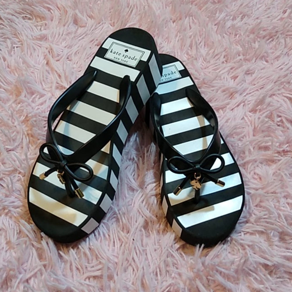 Kate Spade striped platform wedge heel flip flops